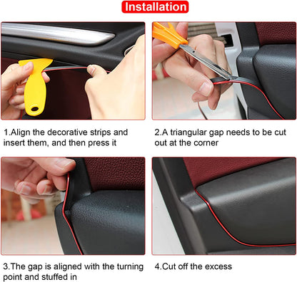 Car Interior Trim Strips - 16.4ft Universal Car Gap Fillers Automobile Moulding Line Decorative Accessories DIY Flexible Strip Garnish Accessory with Installing Tool - 5 Mtr