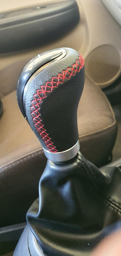 5 6 Speed Manual Car Gear Shift Knob Shifter Lever Handle Stick PU Leather Universal with 3 Caps - Black