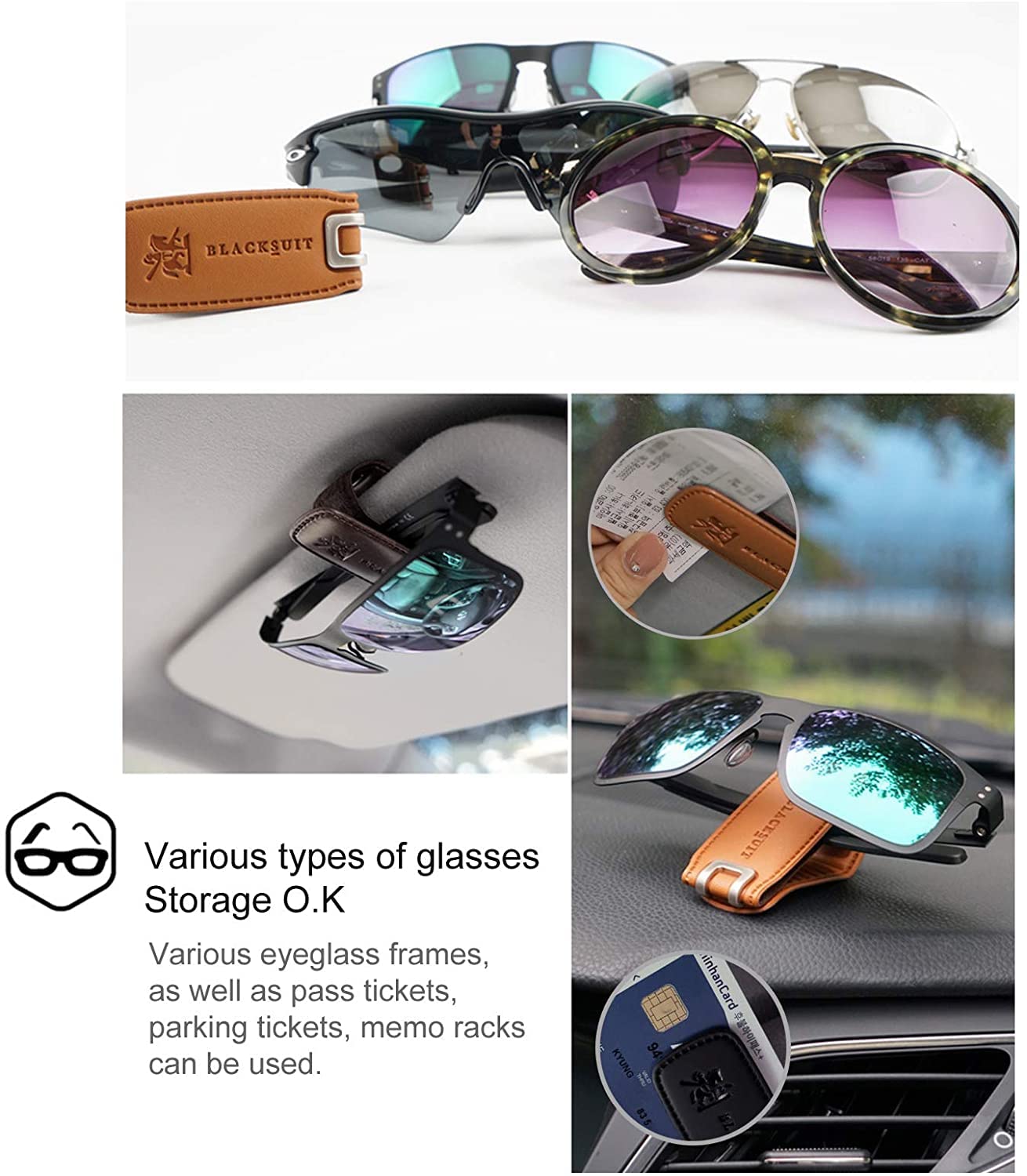 Blacksuit Autoban Leather Sunglass Clip Sun Visor Car Eyeglasses Holder Universal for car and Vehicles(Black)