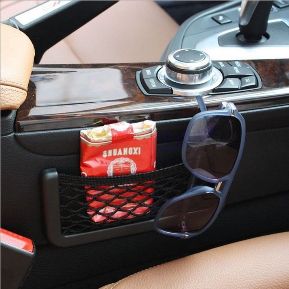 Universal Car Net Holder Phone Holder Pocket Organizer String Bag (Black).  ( Large- 19X8 Cm)