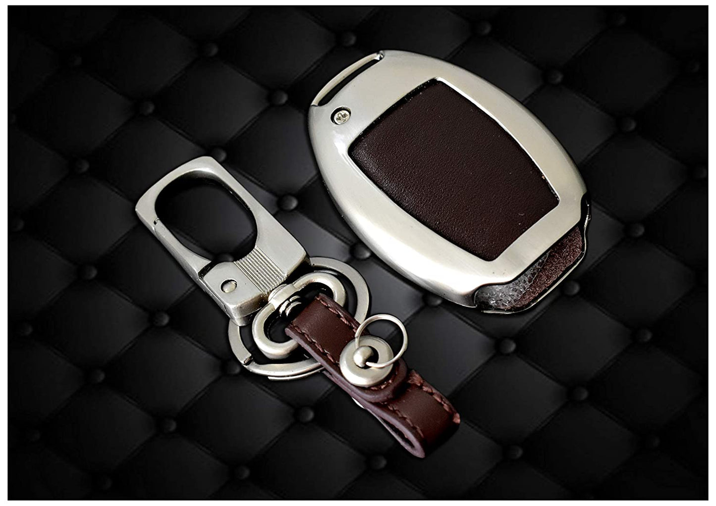 Zinc Alloy and Leather Car Keyless Key Cover Case Fob for Mercedes-Benz W204 W205 W212 C E S GLA AMG Without top Point Cover (Brown)