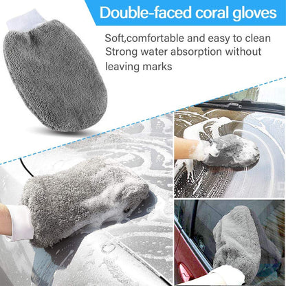 9 Pcs Car Wash Cleaning Kit Include 3 Microfiber Towels, 3 Applicator Pads, Wash Sponge, Wash Glove, Wheel Brush for Car,Bike Home
