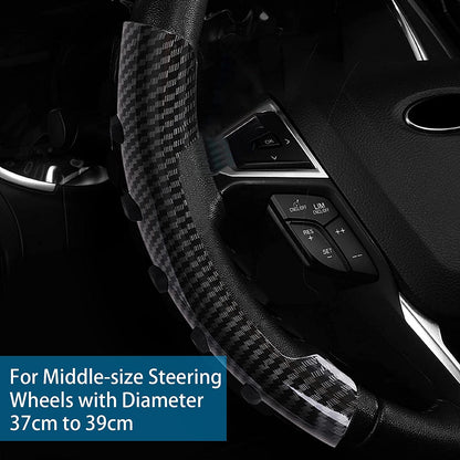 Car Anti Skid Non Slip Black Carbon Fiber Decoration Steering Wheel Grip Covers Universal for All Cars - Set of 2 pcs