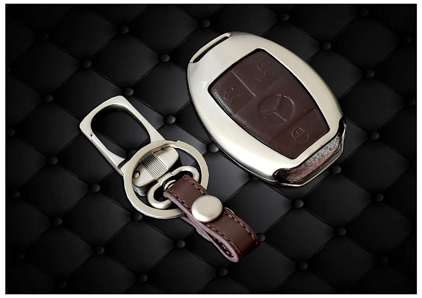 Zinc Alloy and Leather Car Keyless Key Cover Case Fob for Mercedes-Benz W204 W205 W212 C E S GLA AMG Without top Point Cover (Brown)