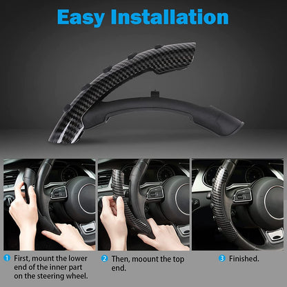 Car Anti Skid Non Slip Black Carbon Fiber Decoration Steering Wheel Grip Covers Universal for All Cars - Set of 2 pcs