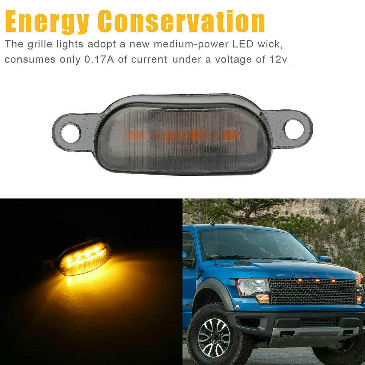 4 Pieces Smoked LED Lens Front Grille Running Light universal for car (Plug Design May Vary) Black