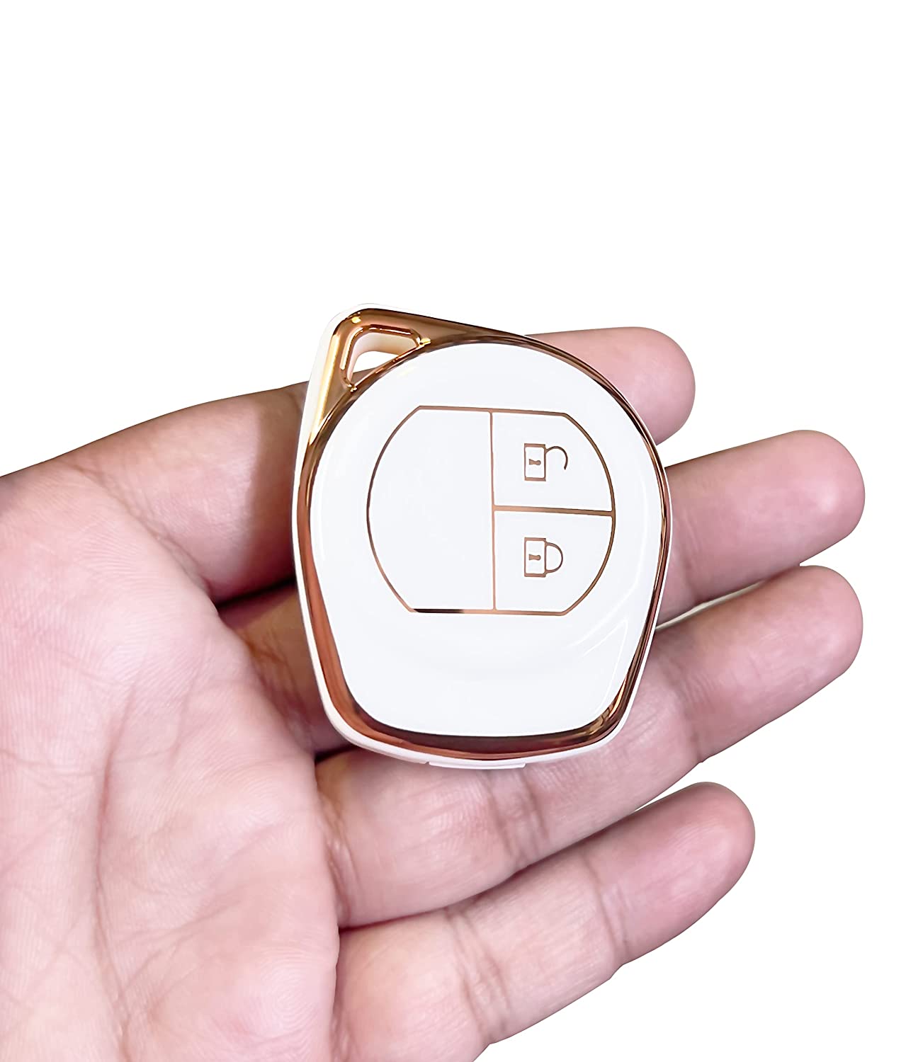 Piano Finish Golden Borders TPU Key Cover Compatible with Swift | Ertiga | Wagonr | Celerio | Swift Dzire | Alto | Eeco | Breza | S Presso | Ignis Remote Key - (2 Button)