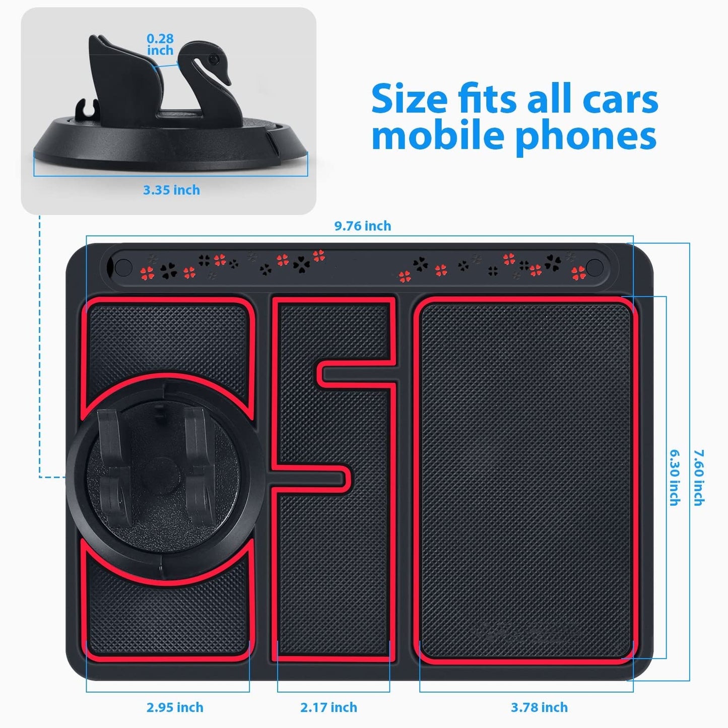 Car Multi Function Non Slip Dashboard Mat with 360° Rotatable Mount Phone Holder Stand & Parking Numbers for All Cars | Coins Keys Cellphone Holder - Sparco