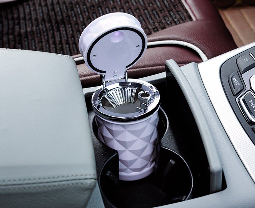 Auto Car Ashtray Portable with Blue LED Light Ashtray Smokeless Smoking Stand Cylinder Cup Holder