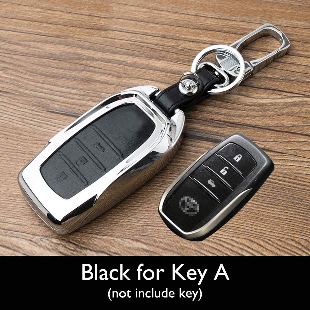 Car Remote Key Cover Zinc Alloy, Chrome and Leather for Toyota New Fortuner in Brown Color