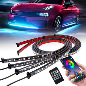 Car Underglow Lights, 4 Pcs Bluetooth Led Strip Lights with Dream Color Chasing, APP Control 12V 300 LEDs Underbody Lights, Waterproof Underglow Led Light Kit for Cars, Trucks, Boats
