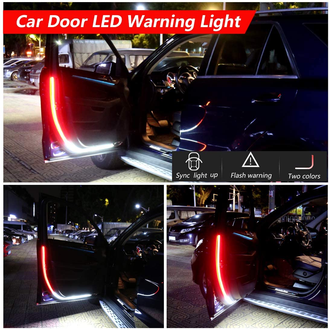 2PCS Car Door Opening Warning Lights 144 LED Strobe Flashing Anti Rear-end Collision Safety Lamps welcome Flash light (RED& WHITE)