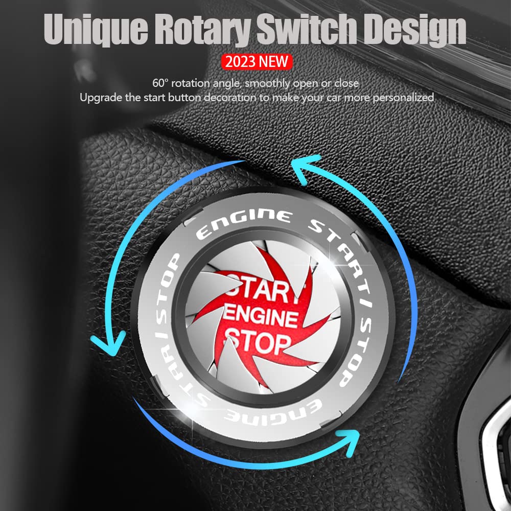 Rotary Car Push Start Button Cover, Spin Chrom Metal Car Engine Push to Start Button Cover Decoration, DIY Car Accessories (Red)