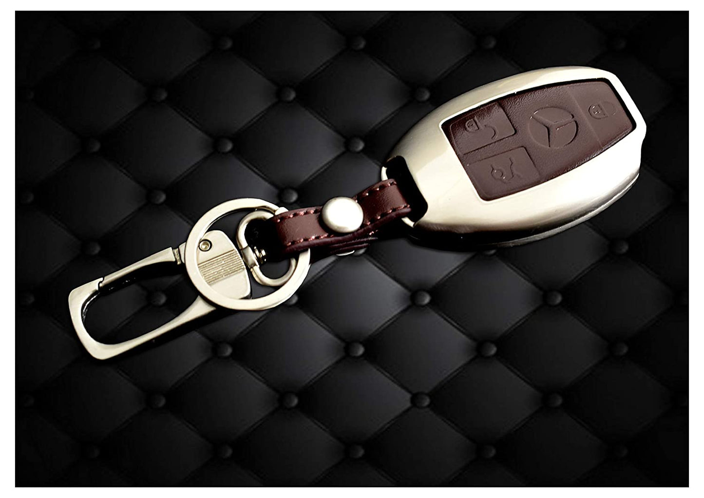 Zinc Alloy and Leather Car Keyless Key Cover Case Fob for Mercedes-Benz W204 W205 W212 C E S GLA AMG Without top Point Cover (Brown)