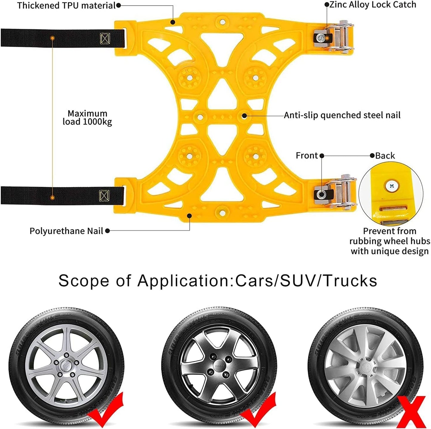 Car 6 Pcs Tire Snow Chains with Heavy Quality, Suitable For General Anti-Skid Chains Compatible with MAHINDRA THAR