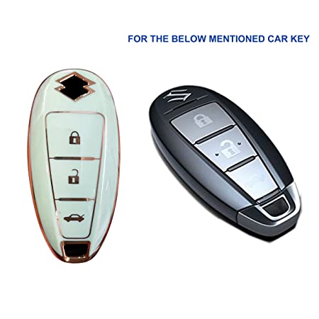 Piano Finish Golden Borders TPU Key Cover Compatible with Swift | Ertiga | Wagonr | Celerio | Swift Dzire | Alto | Eeco | Breza | S Presso | Ignis Remote Key (3 Button)