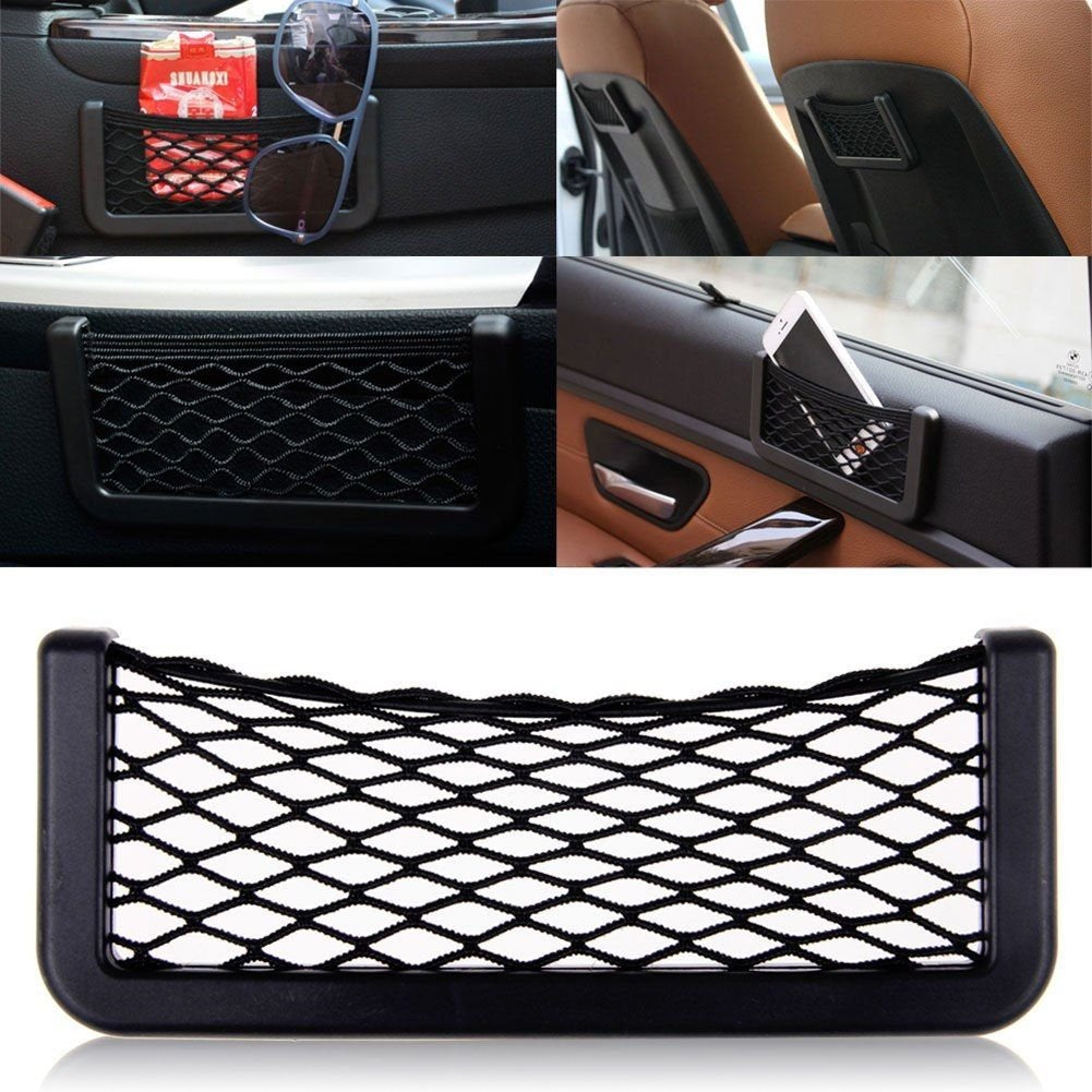 Universal Car Net Holder Phone Holder Pocket Organizer String Bag (Black).  ( Large- 19X8 Cm)