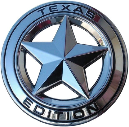 Star Texas Edition Emblem Sticker for All Cars, Metal (Silver)