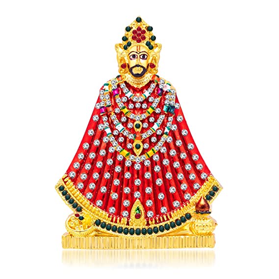 Khatu Shyam Car Dashboard Metal Idol /Murti/Statue Khatushyam Stone Studded Idol Colored Metal Murti for Mandir/ Temple and Home