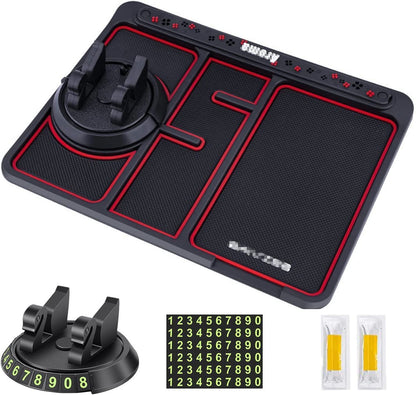 Car Multi Function Non Slip Dashboard Mat with 360Â° Rotatable Mount Phone Holder Stand & Parking Numbers for All Cars | Coins Keys Cellphone Holder - Sparco