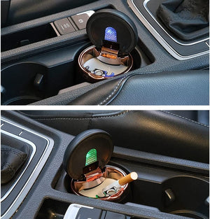 Car Ashtray with Colorful LED Lights,MoreChioce Universal Detachable Cigarette Smokeless Cylinder Cup Holder with Lid Windproof Fireproof Smoke Cup Holder for Car,Home and Office