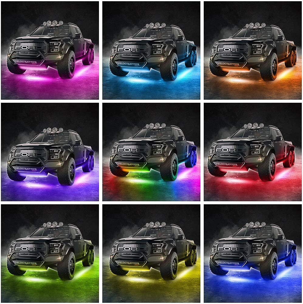 Car Underglow Lights, 4 Pcs Bluetooth Led Strip Lights with Dream Color Chasing, APP Control 12V 300 LEDs Underbody Lights, Waterproof Underglow Led Light Kit for Cars, Trucks, Boats