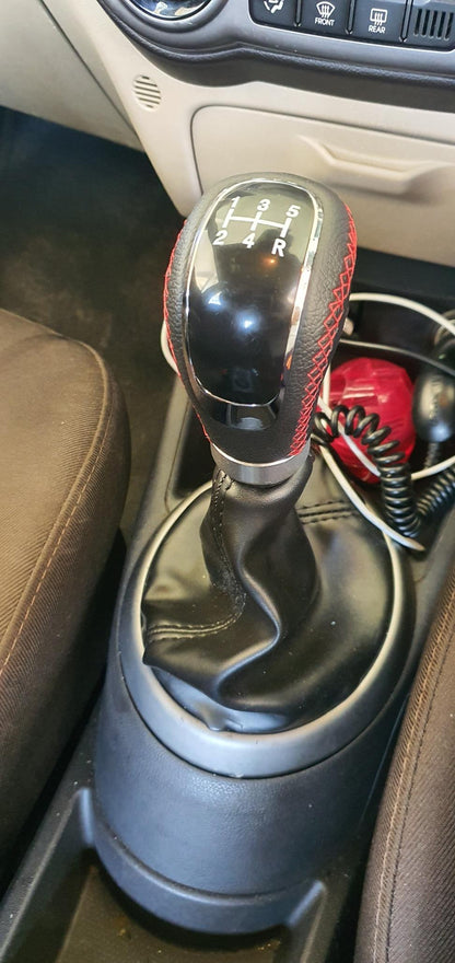 5 6 Speed Manual Car Gear Shift Knob Shifter Lever Handle Stick PU Leather Universal with 3 Caps - Black
