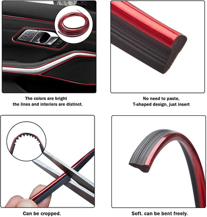 Car Interior Trim Strips - 16.4ft Universal Car Gap Fillers Automobile Moulding Line Decorative Accessories DIY Flexible Strip Garnish Accessory with Installing Tool - 5 Mtr