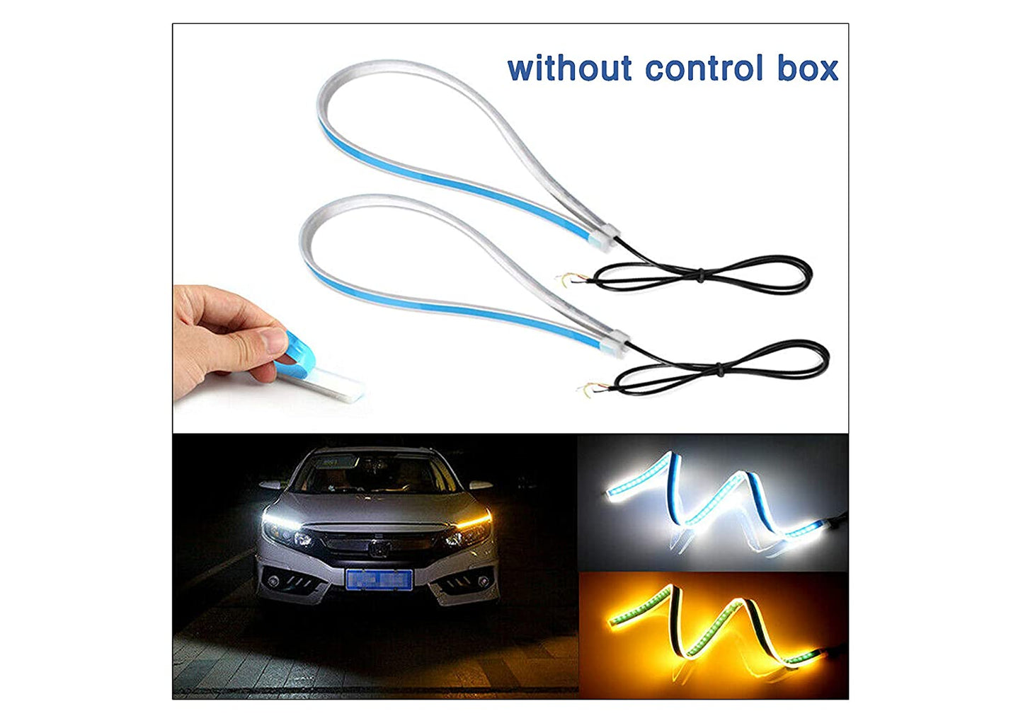 (Set of 2 )Sequential Flow Universal Ultra-fine 60cm DRL | Daytime Running Light | Flexible | Soft | Tube Guide Car LED Strip | White and Yellow Color |