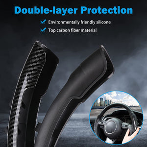 Car Anti Skid Non Slip Black Carbon Fiber Decoration Steering Wheel Grip Covers Universal for All Cars - Set of 2 pcs