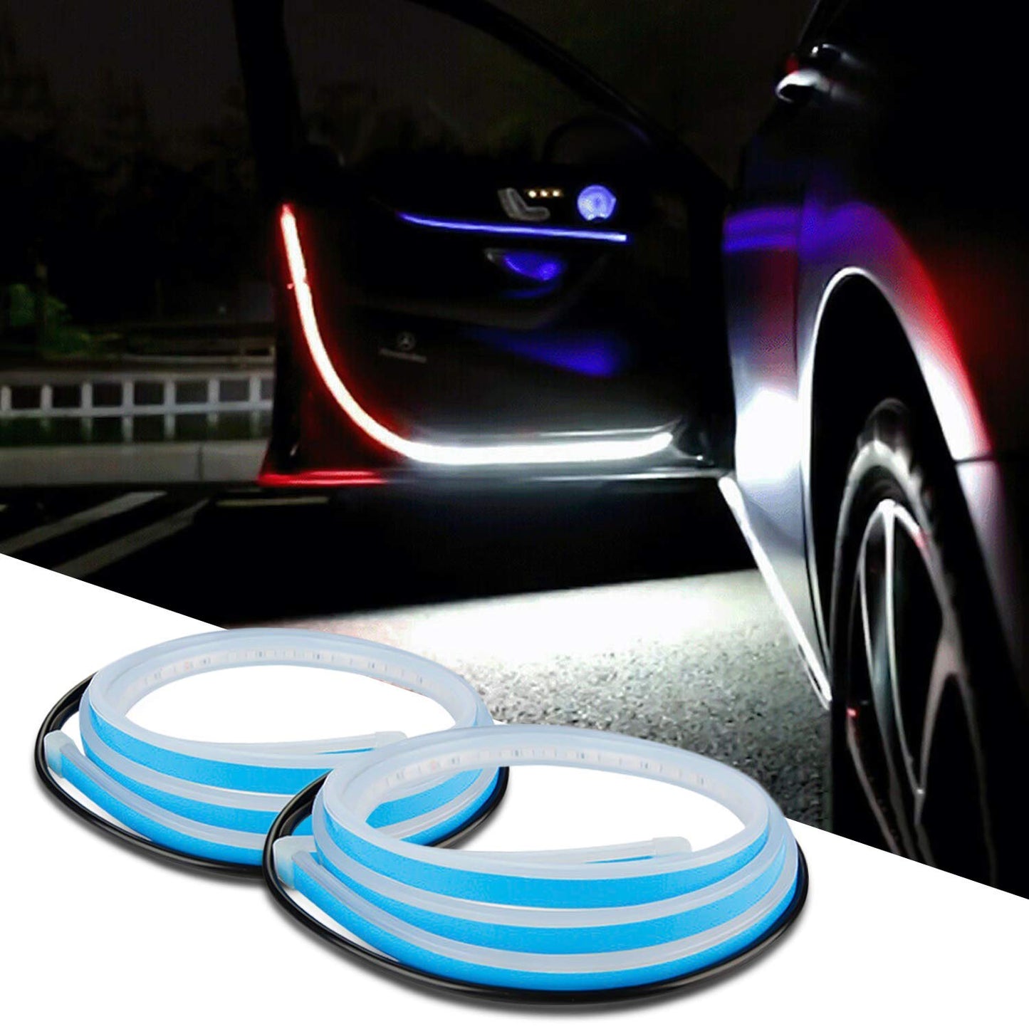 2PCS Car Door Opening Warning Lights 144 LED Strobe Flashing Anti Rear-end Collision Safety Lamps welcome Flash light (RED& WHITE)