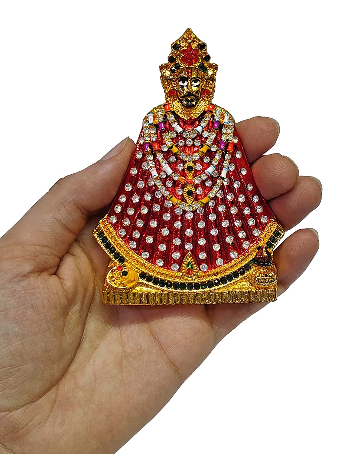 Khatu Shyam Car Dashboard Metal Idol /Murti/Statue Khatushyam Stone Studded Idol Colored Metal Murti for Mandir/ Temple and Home