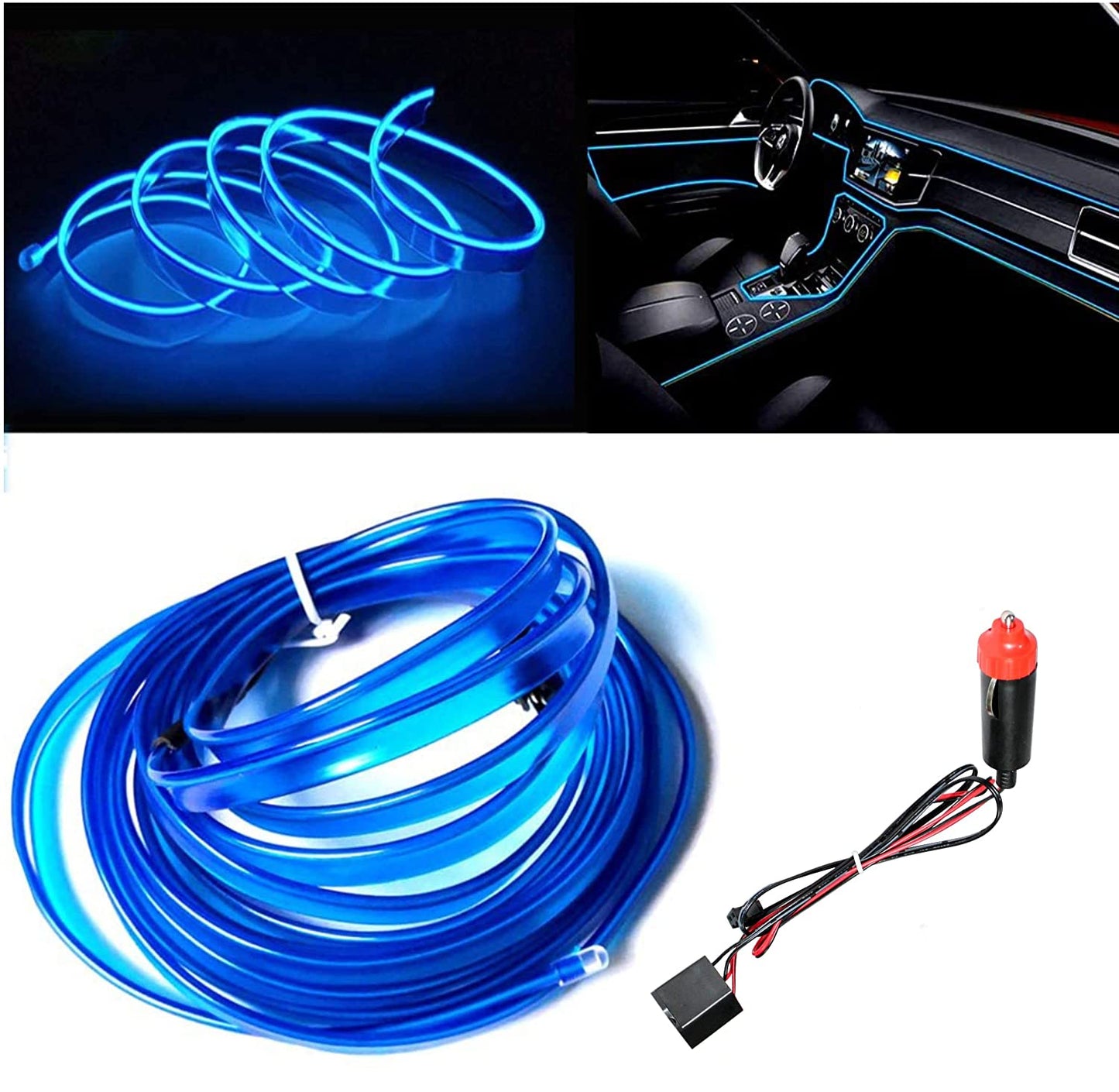 EL Wire Car Interior Light Ambient Neon Light for All Cars with Adapter (5 Meter)