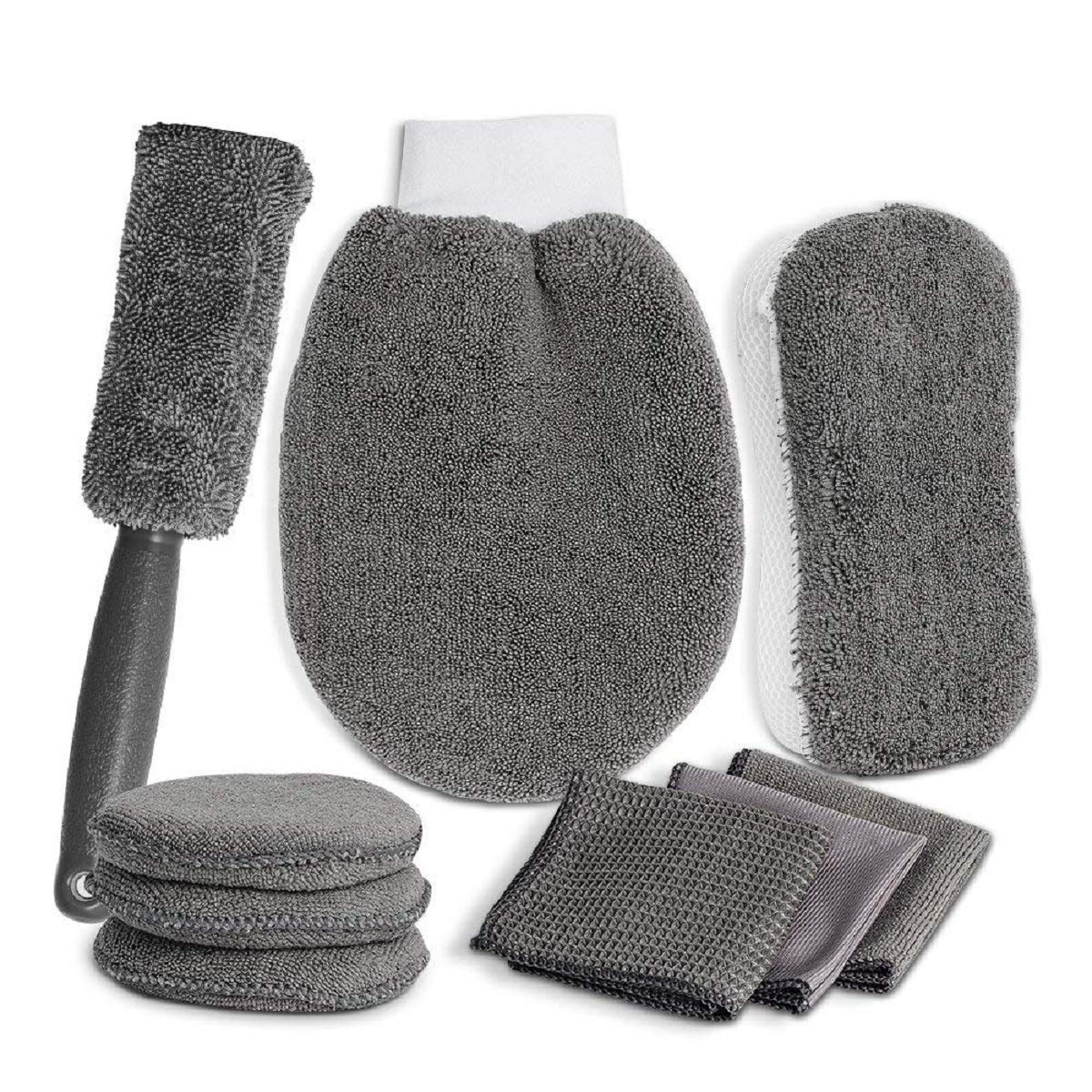 9 Pcs Car Wash Cleaning Kit Include 3 Microfiber Towels, 3 Applicator Pads, Wash Sponge, Wash Glove, Wheel Brush for Car,Bike Home