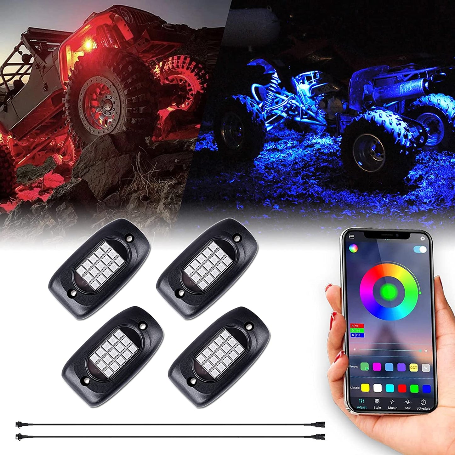 6 Pods RGB LED Rock Lights/Timing Mode/Waterproof - Rock Light Underbody Light