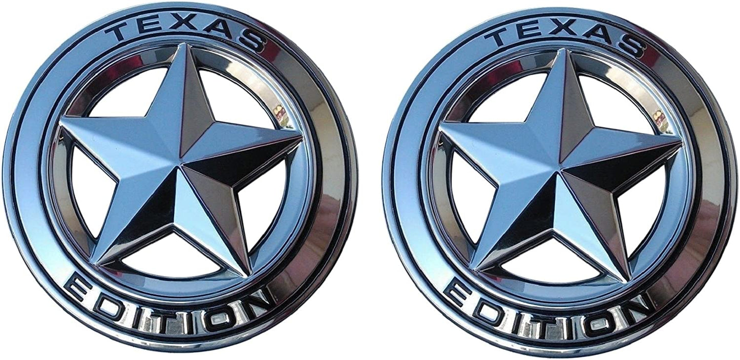 Star Texas Edition Emblem Sticker for All Cars, Metal (Silver)