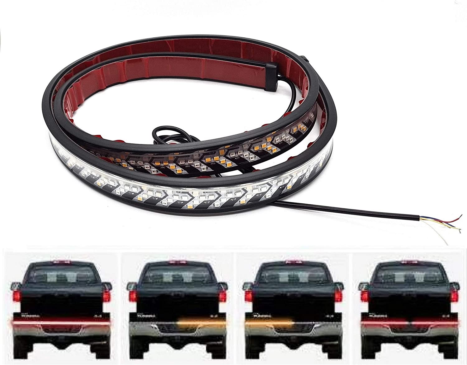 1pc 100cm/40inch Car Red LED Tail Light Strip For Pickup Trailer LED Bar Drving Braking Yellow Flowing Watch Turn Signal Lamp