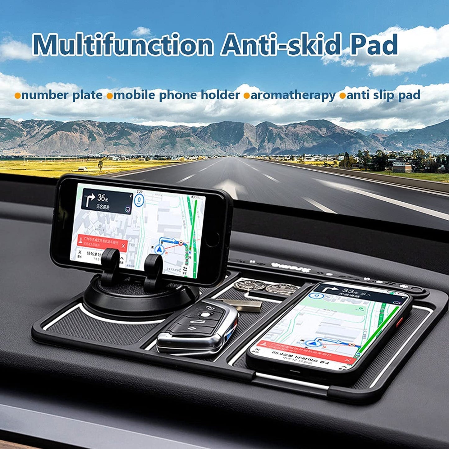 Car Multi Function Non Slip Dashboard Mat with 360° Rotatable Mount Phone Holder Stand & Parking Numbers for All Cars | Coins Keys Cellphone Holder - Sparco