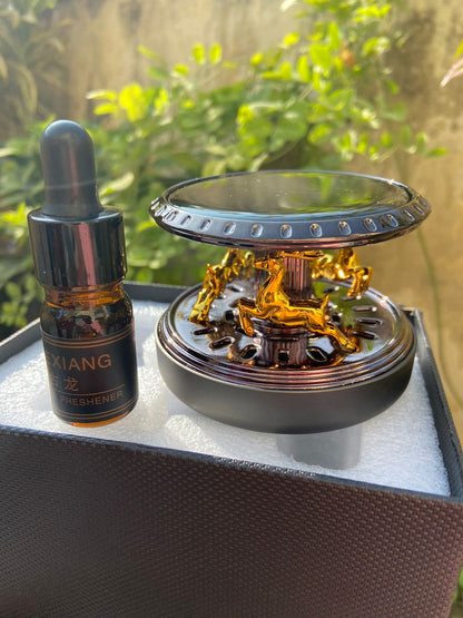 Car Aroma Diffuser Air Freshener Perfume Solar Power Dashboard Merry Go Dear Decoration With Perfume(Golden)