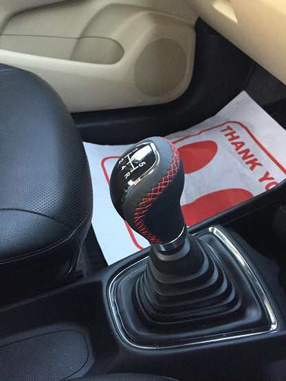 5 6 Speed Manual Car Gear Shift Knob Shifter Lever Handle Stick PU Leather Universal with 3 Caps - Black