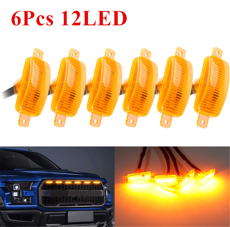 6Pcs 12 LED Amber/Yellow Front Grille Lighting Kit Universal For Truck SUV Raptor Style