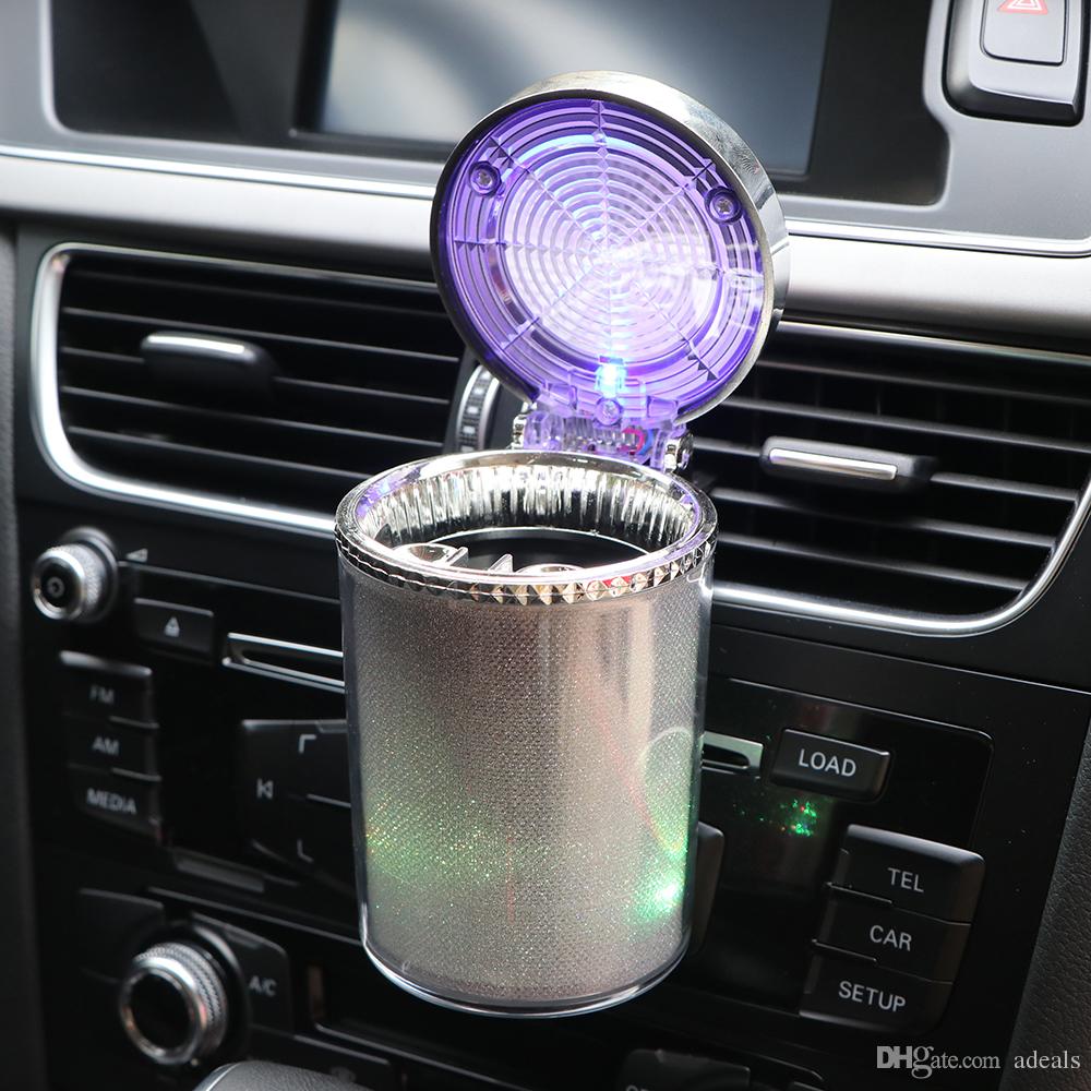 CarOxygen - Ashtray Portable Ashtray with Colorful LED Light Smokeless Ashtray with Lid Smell Proof, Suitable for Car, Outdoor Travel, Home Use, Office