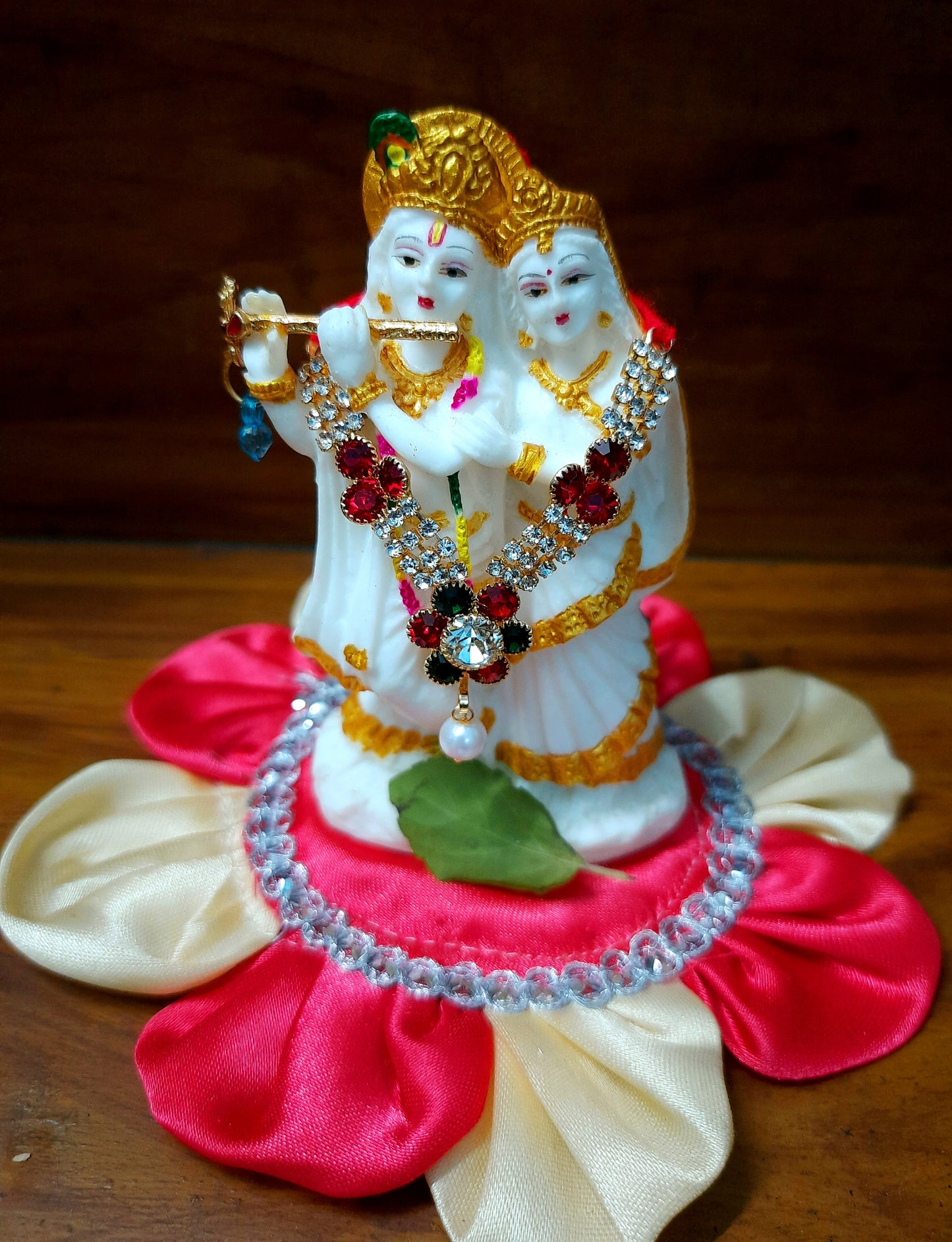 Radha Krishna Statue With Antique Golden Lining For Car Dashboard Or temple