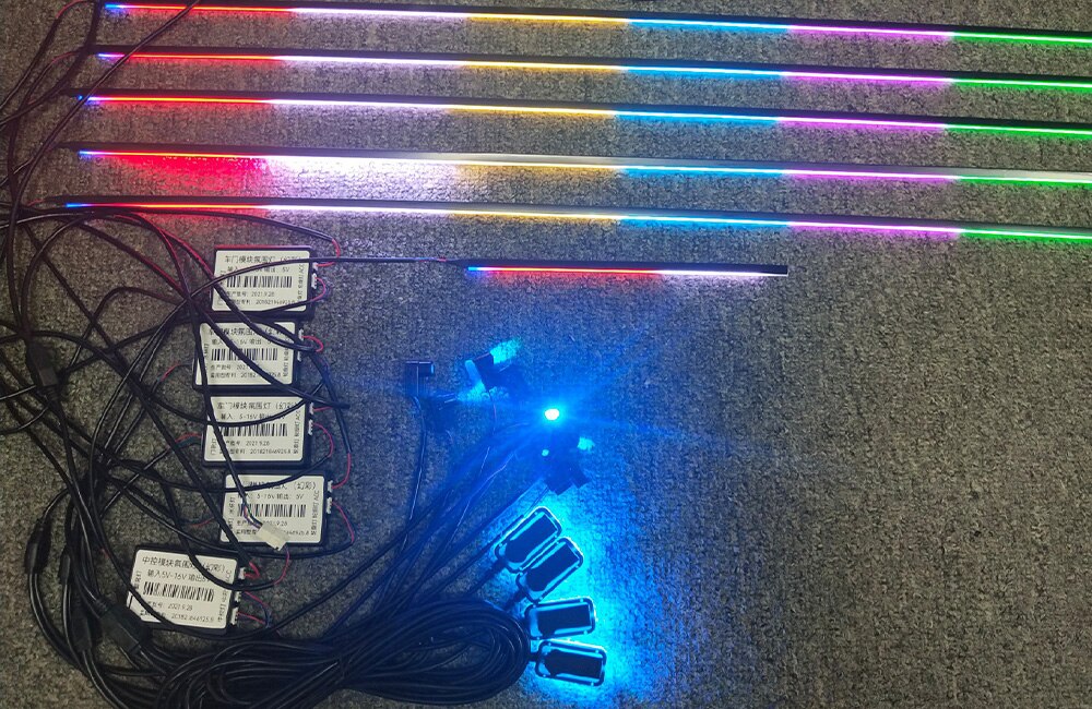 Cardi k4 Series With Voice Control - All Car LED Atmosphere Ambient Lighting Kit Interior Strip Light 16 Million Colors 5in1 with 6 Meters Fiber Optic Multicolor RGB Sound Active Wireless Bluetooth APP Remote Control