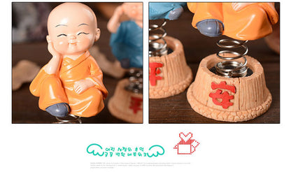 CarOxygen - Set of 4 Pcs Spring Little Buddha Monk Statue for Car Dashboard, Home Decor, Gifting