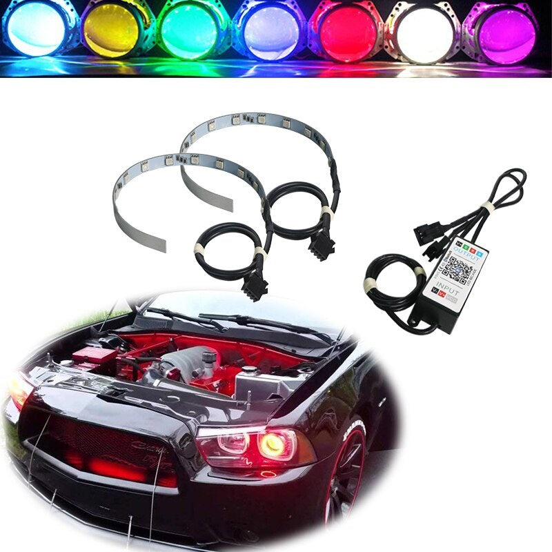 Bluetooth Wireless Remote Control 30-SMD RGB LED Demon Eye Halo Ring Kit for Car Auto Motorcycle Headlight Projectors or 2.5" 2.8" 3.0" Retrofit Projector Lens