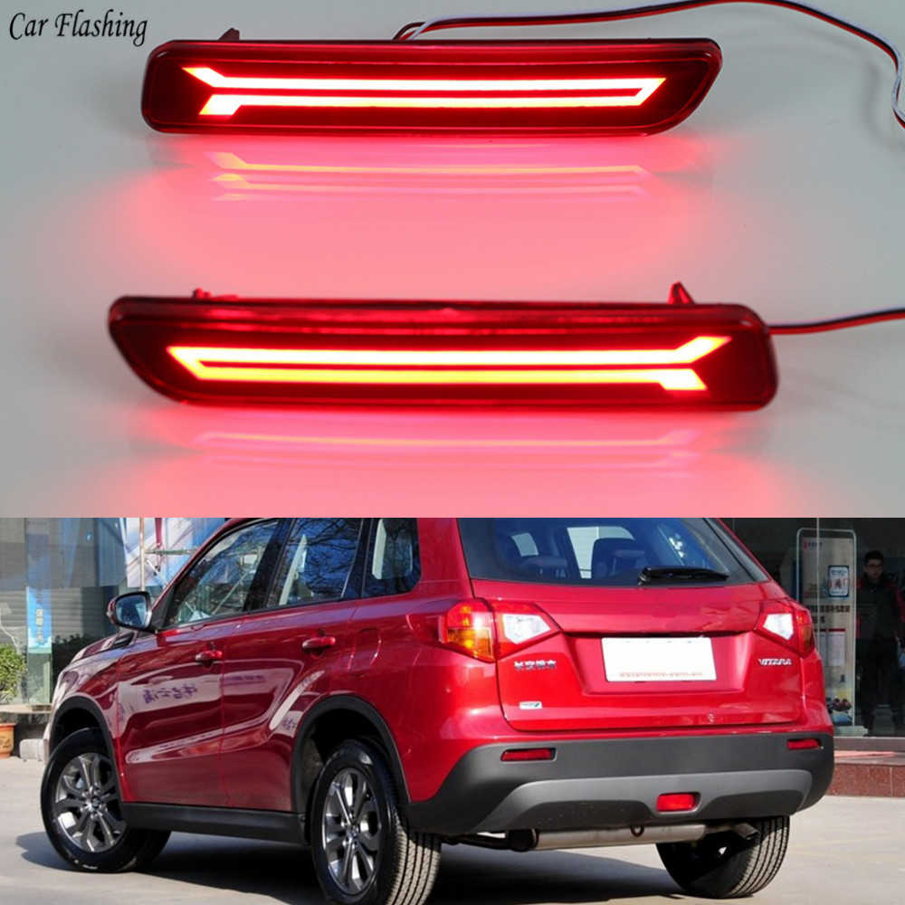 Rear Bumper LED Reflector/DRL for Suzuki Baleno, Breeza, Ciaz, S-cross, Ertiga, New Dzire, Wagon-r 2019 with Running Indicator, Red, Set of 2 Pc (V1)