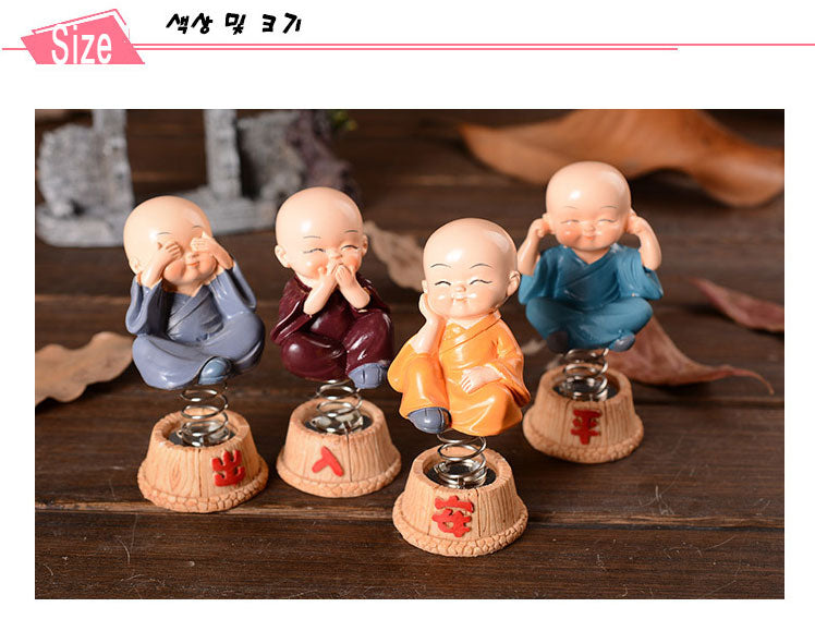 Car oxygen -Set of 4 Pcs Spring Little Buddha Monk Statue for Car Dashboard, Home Decor, Gifting