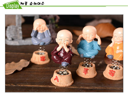 CarOxygen - Set of 4 Pcs Spring Little Buddha Monk Statue for Car Dashboard, Home Decor, Gifting