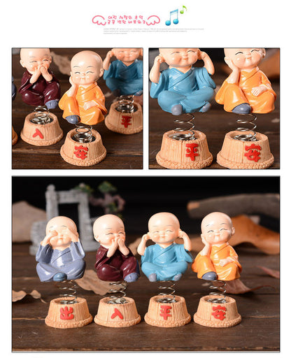 CarOxygen - Set of 4 Pcs Spring Little Buddha Monk Statue for Car Dashboard, Home Decor, Gifting